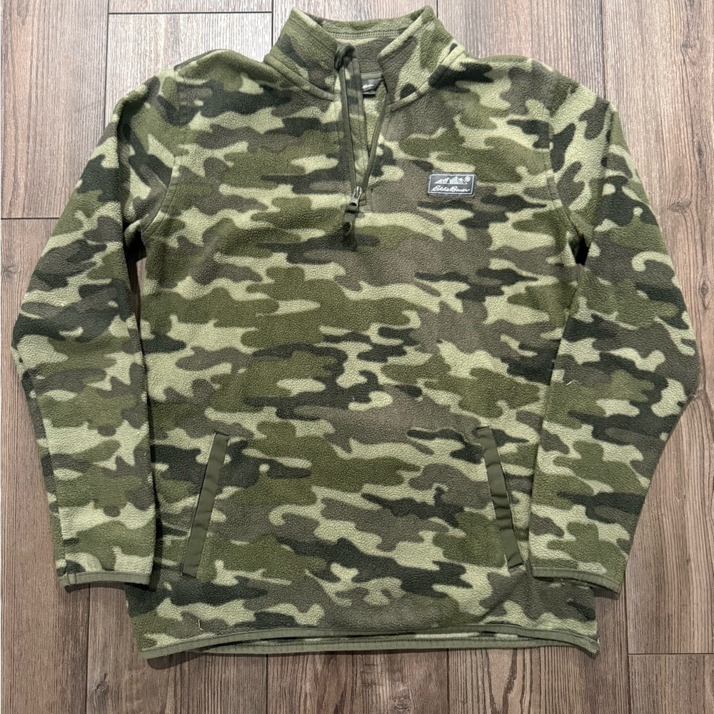 Eddie Bauer Kids Camo Fleece Pullover Quarter Zip Boys L 14/16